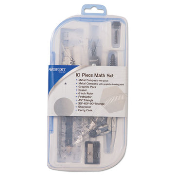Westcott® Ten Piece Math Tool Kit, Blue With Gray Tools, Hard Plastic Case freeshipping - TVN Wholesale